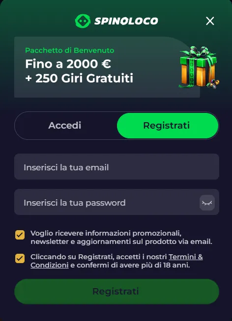 Registrazione su Spinoloco Italia