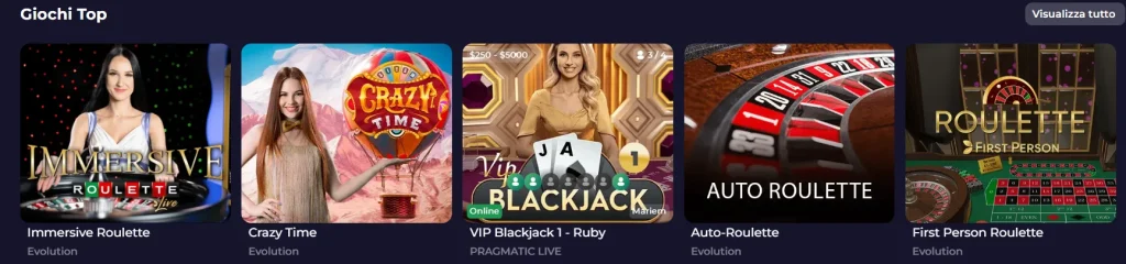 Giochi da tavolo: roulette, blackjack, baccarat